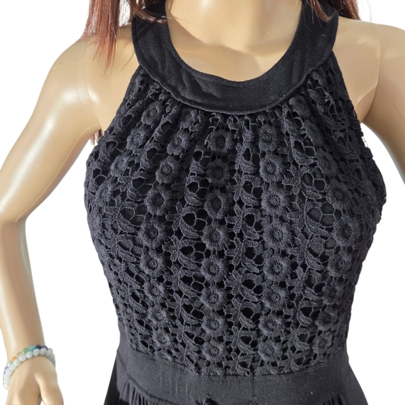 Dress Barn Dresses & Skirts - Dressbarn Black Crochet Floral Lace Halter Neck Drawstring Waist Maxi Dress 6